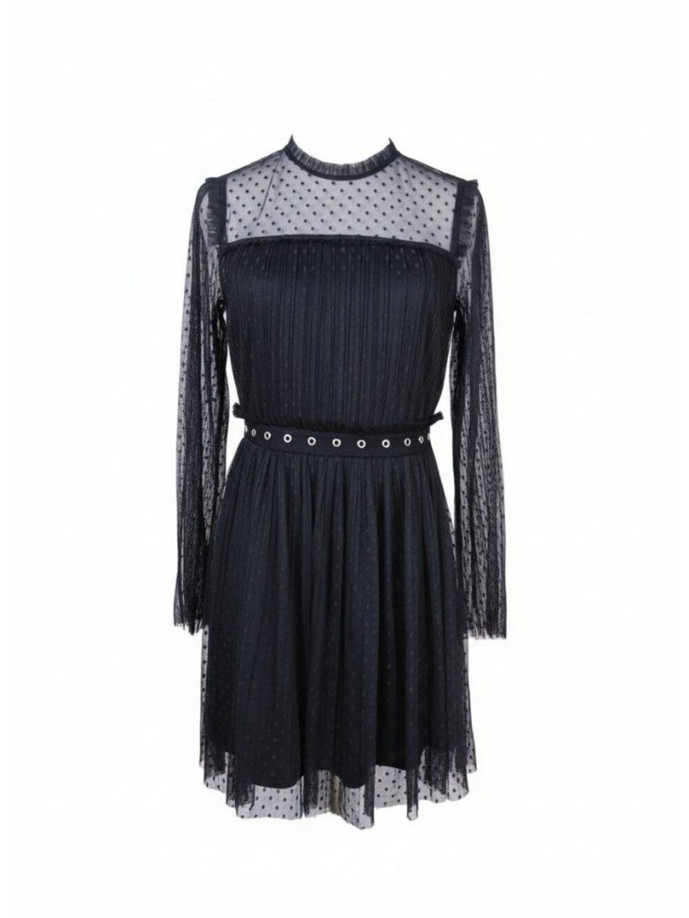 Forever 21 Black Sheer Polka Dot Long Sleeve Dress - Size M